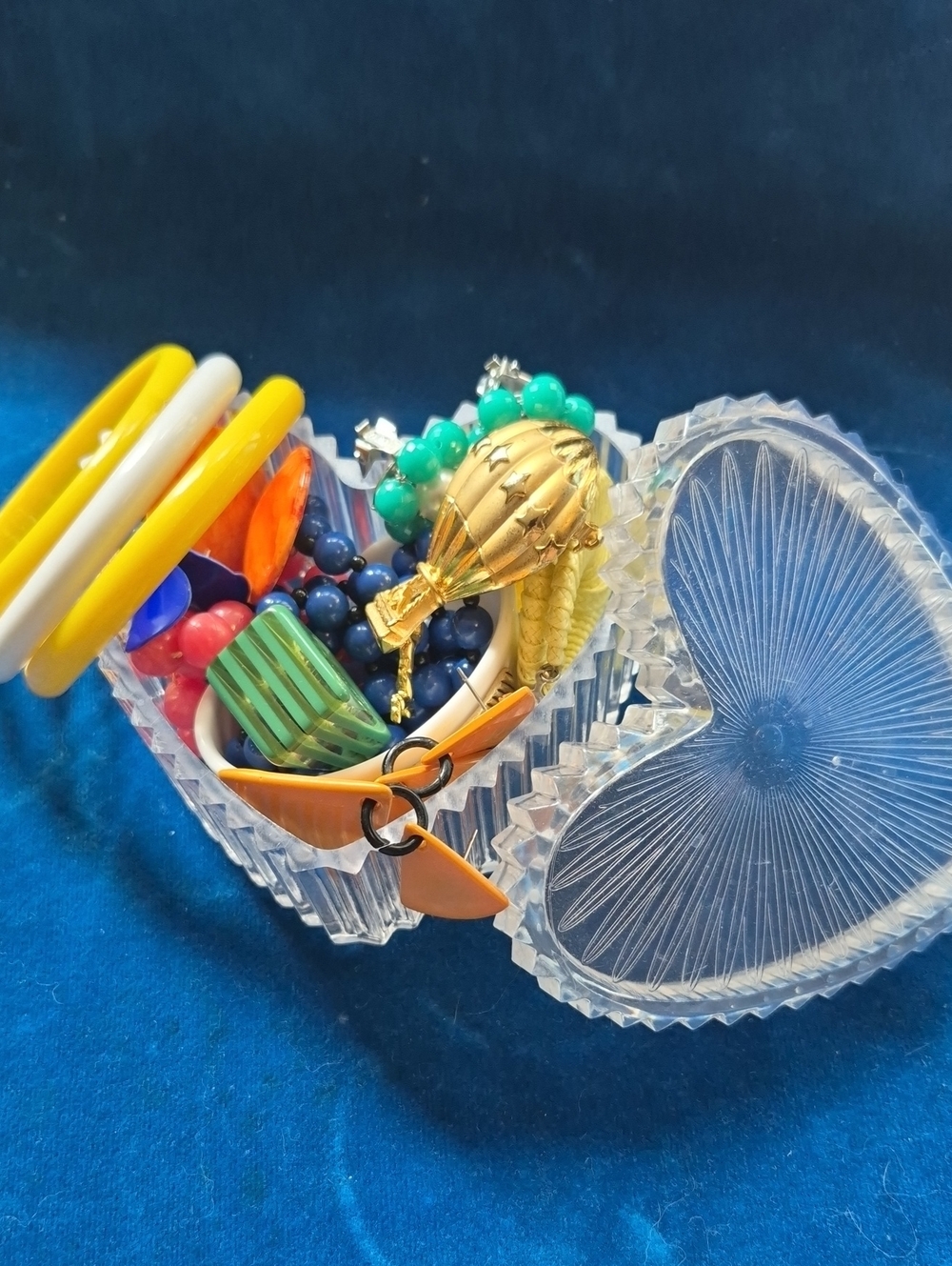 Assorted Colorful 80's Jewelry Lot in Clear Heart Trinket